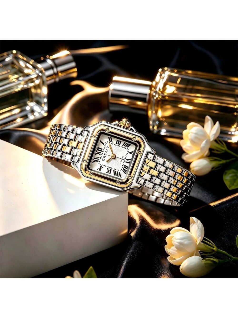 Women's Multicolor 2 Bracelets Set Roman Dial Bangle Stainless Steel Wrist Watch - Picture 6 of 7